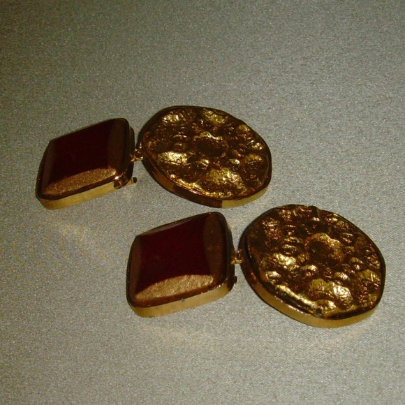 Kenneth J Lane KJL Gold-Tone and Red/Burgundy Dangle Clip-on Earrings - Picture 11 of 13